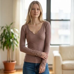 Gimmicks BKE Long Sleeve Purple Shirt w/ Crochet & Gem Sleeves